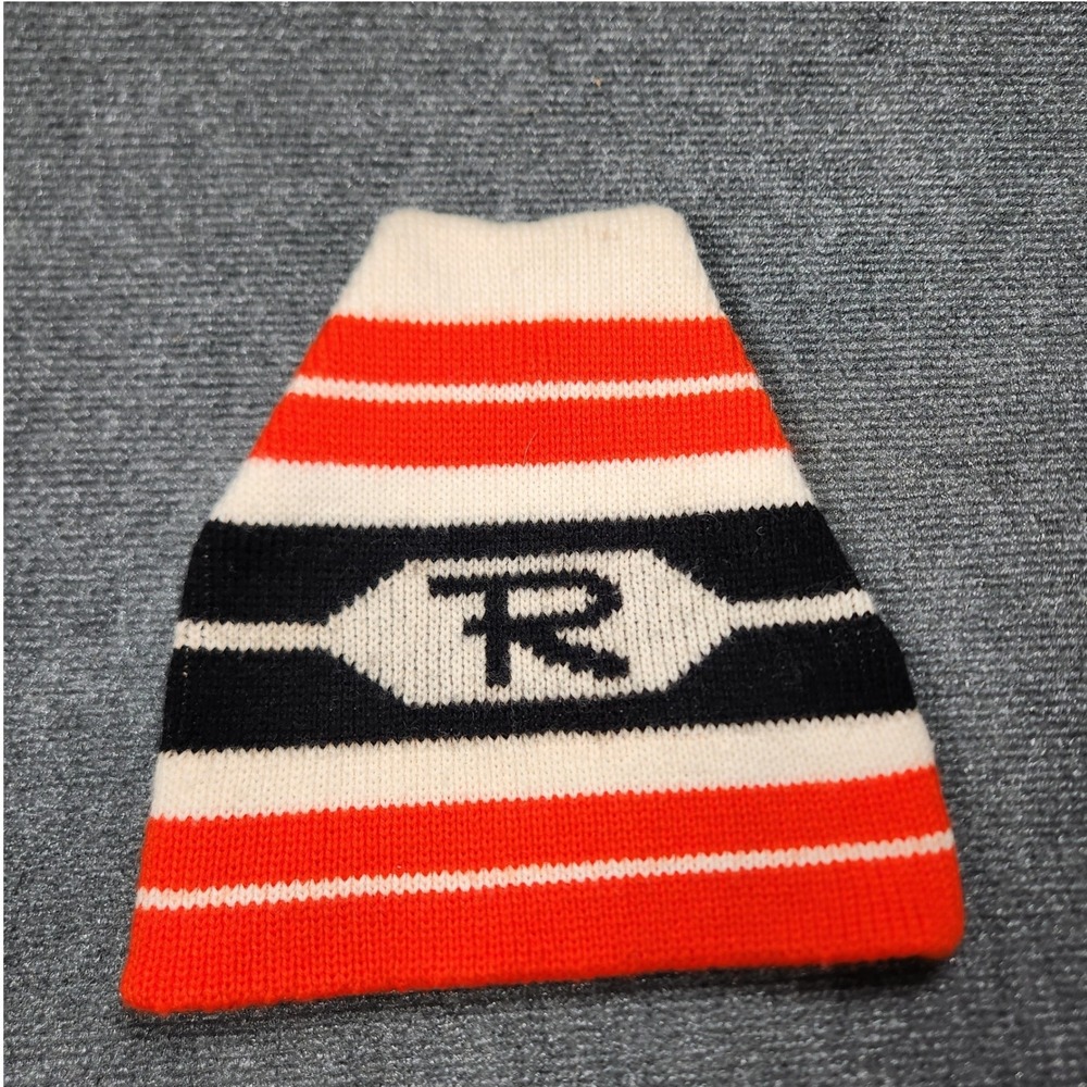 Vintage Smiley Hats 100% Wool Beanie Orange Black White Striped Logo Knit Cap